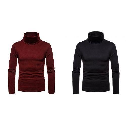 product_image_name-Generic-2Pack Men's Long Sleeve Turtle Neck T-shirts - Maroon, Black-1