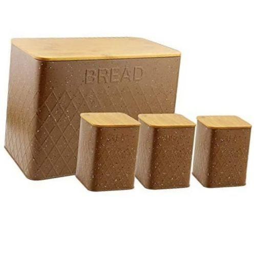 product_image_name-Generic-1 Piece Bread Bin And 3 Piece Sugar Bowl, Canister Storage Set - Brown.-1