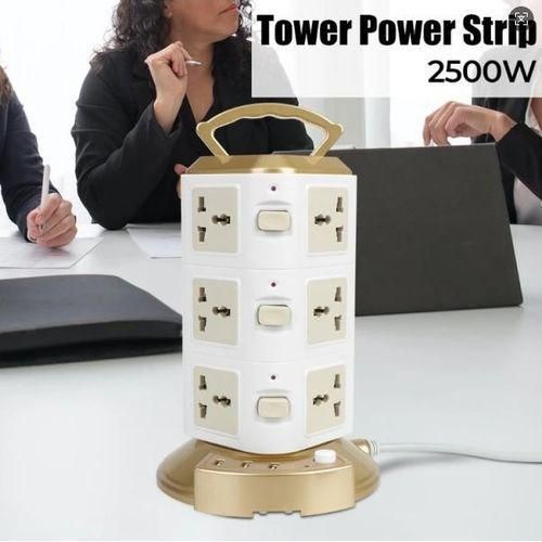 product_image_name-Generic-Power Strip with Surge Protector-Extension Cable 12 Way -6.6FT/2m extension cord Sockets- 12 Sockets & 3 USB -gold-1