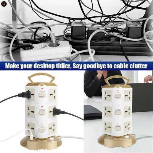 product_image_name-Generic-Power Strip with Surge Protector-Extension Cable 12 Way -6.6FT/2m extension cord Sockets- 12 Sockets & 3 USB -gold-3