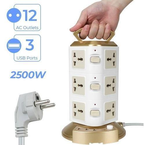 product_image_name-Generic-Power Strip with Surge Protector-Extension Cable 12 Way -6.6FT/2m extension cord Sockets- 12 Sockets & 3 USB -gold-4
