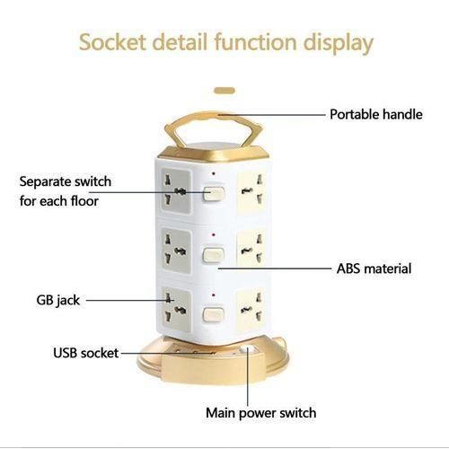 product_image_name-Generic-Power Strip with Surge Protector-Extension Cable 12 Way -6.6FT/2m extension cord Sockets- 12 Sockets & 3 USB -gold-5
