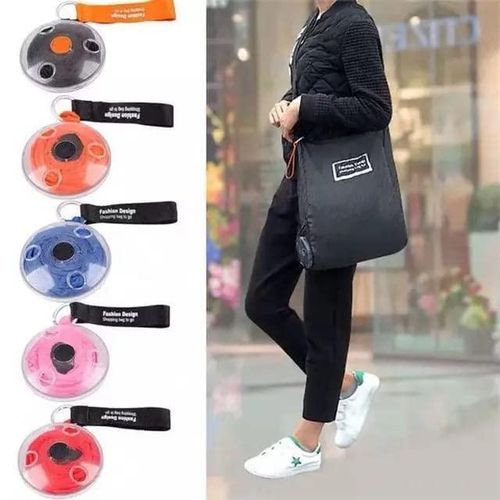 product_image_name-Generic-Drumstone Roll Up Reusable Foldable Cross Body Storage Organizer Portable Clips Eco Shopper Lightweight Space Saving Disc Design Tote Bag Reusable Eco Friendly Shopping Cloth Bag Washable Travel Storage Bag-2