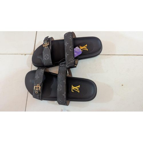 product_image_name-Fashion-Ladies flat sandles- black and white pattern with buckle - Multicolor-2