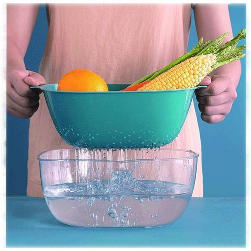 product_image_name-Generic-1 Piece Of Thickened Double Drain Basket Bowl Fruit Vegetable Washing Storage Bin Durable Plastic Colander- Multicolor-2
