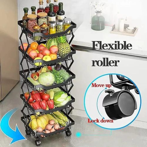 product_image_name-Generic-Fruit Basket for Kitchen - 5 Tier Basket Stand - Foldable Fruit and Vegetable Storage Cart with Detachable Wheels - Potato and Onion Storage - Basket Storage Tower for Kitchen, Pantry, Bathroom-4