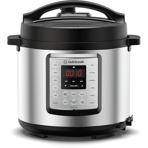 product_image_name-nutricook-6L Smart Pot Eko, 1000 Watts - 9 In 1 Instant Programmable Electric Pressure Cooker, 6 Liters, 14 Smart Programs, Brushed Stainless Steel, 2 Years Warranty, Silver/Black-1