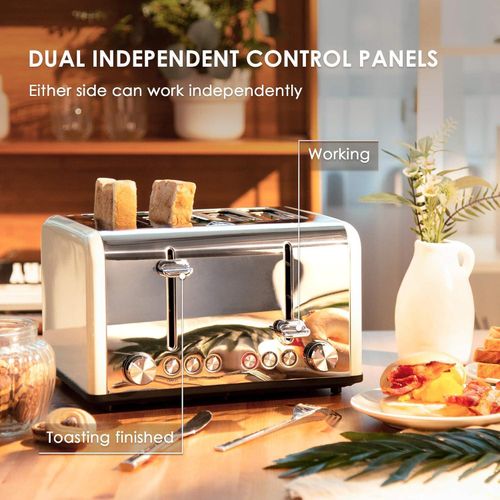 product_image_name-Generic-Commercial Toaster Automatic Pop up 4 Slice  Stainless Steel Bread Toaster Retro Wide Slots, with Bagel Defrost Cancel Function, 6 Bread Shade Settings Breakfast Maker For Home, Office Hotels And Restraunts- Multicolor-2