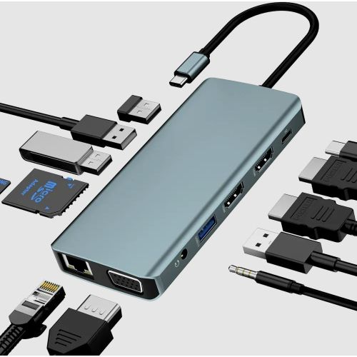 Docking Station, AYCLIF 12 in 1 USB C Hub Quadruple Display Thunderbolt 4 Dock for MacBook Pro/Air/M1 Dell HP Lenovo(4K Dual HDMI,VGA,Ethernet,USB 3.0,PD 3.0,SD/TF Slots,Audio) Laptop Docking Station