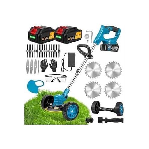 Generic cordless electric grass trimmer kit featuring a 48V motor and two included batteries