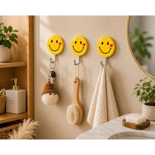 Generic Self Adhesive Smiley Wall Steel Hook Strong Wall Sticker Holder Door Hanger Hook  (Pack of 10) - image 2