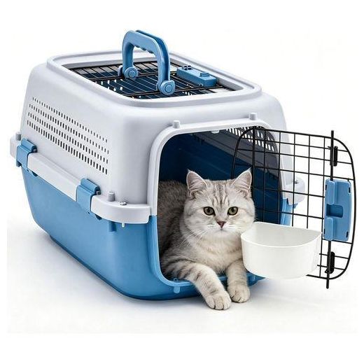 Generic Hard-Sided Pet Carrier for Small Dogs & Cats, Cat Carrier Hard Front & Top Door Access, 4-Sided Ventilation Design, Secure Lock, Feeding Bowl Included, for Small Pets up to 20 lbs Handheld Cat Cage, Pet bag, Dog Car Transport Box With 360° Ventilation