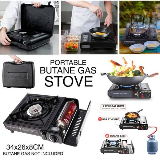 RAF Camping Gas Stove with Carrying Case Portable Stove Dual Fuel Gas Stove Automatic Ignition Indoor Outdoor Cooking Camp Stove for Picnics Hiking Fishing BBQ Temperature control pressure Windproof Cover Multi-Stage Firepower Portable Storage- Black - image 2