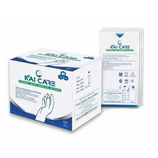 Kai Care Sterile Pre-Powdered Latex Surgical Gloves – 50 Pairs