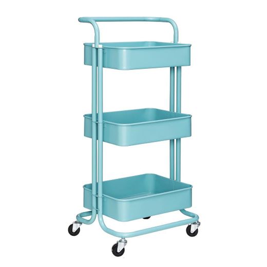 LASA 3-Tier Mesh Shelf Rolling Storage Cart - Turquoise