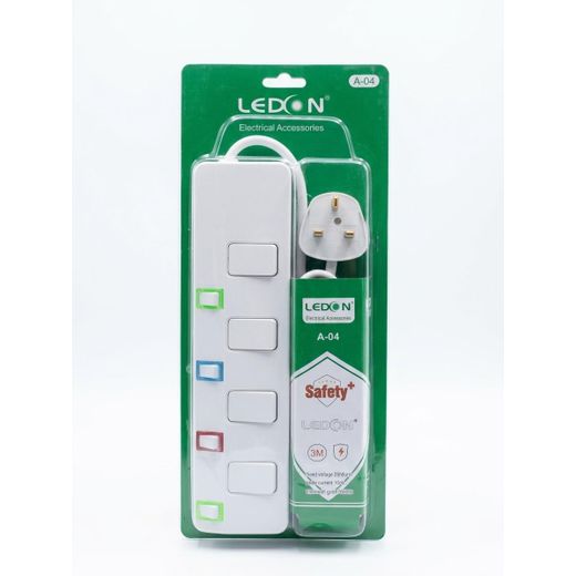 Ledon  A-04 4-Way Switched Extension Socket Cable (3 Meters)