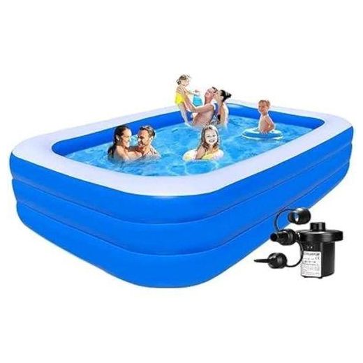 Generic Inflatable Pool, Swimming Pool, Rectangular Full-Sized Inflatable Swimming Pool, For Toddlers, Kids, Family, Above Ground, Backyard, Outdoor With Pump- Blue - image 4