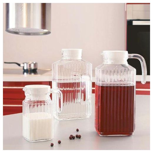 Generic Transparent Vertical Pitcher/ Slim Glass Fridge Water Jug With Plastic Lid Narrow Door Jug Easy Pour Non Spill Ideal for Milk Water Juice Beverage Carafe - image 4