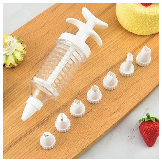 Generic Pipe Nozzles with Syringe, Plastic Cream Baking Piping Nozzle Dispenser Icing Pastry Tips Tube Decoration Tool Cake Decorating & Icing Syringe Piping Set with 7 Nozzles - image 2