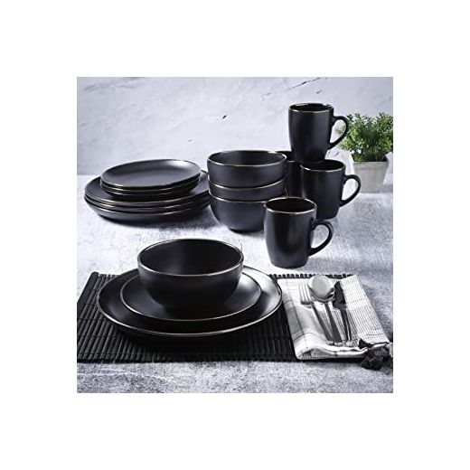 Generic 16pcs Dinner Set Cups, Plates, Side Plates & Bowls - Black - image 3