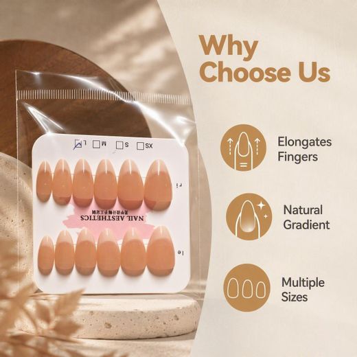 Fashion  Long Almond Press On Nails 12PCS Full Set  Reusable Acrylics - image 2