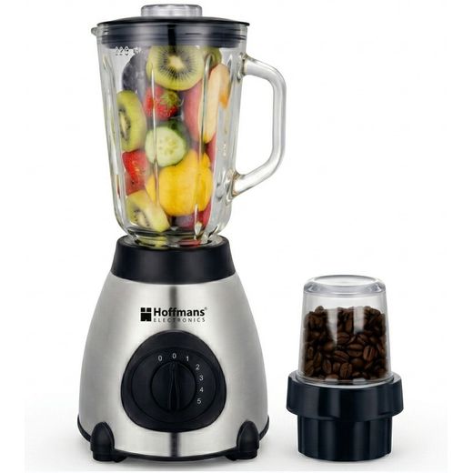 Hoffmans 2 In 1 Ice Crushing Powerful Glass Jar Blender 1.5 Litre  - Silver