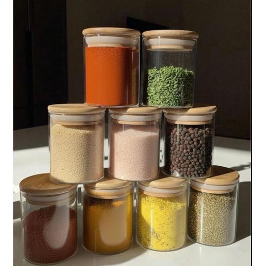 Generic 12 pcs -150ml Glass Storage Jar with Bamboo Lid – Airtight Container for Spices, Condiments & Pantry Organization-transparen glass , bamboo lid