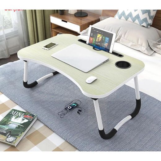 Generic Foldable Laptop Table With Cup Holder Pocket - Multicolor - image 2