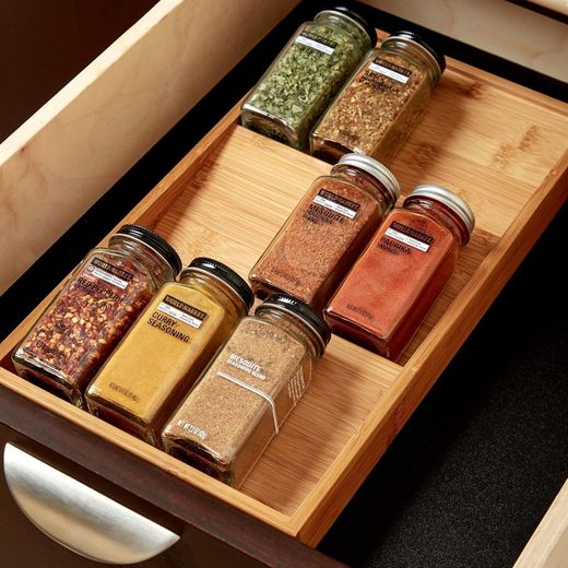Generic 3 Tier Spice Rack Drawer Organizer Tray Bamboo Slanted Kitchen Storage Racks, Seasoning Holder Condiment Organizers and Storages Shelf For Drawers Cabinets Countertops - image 4