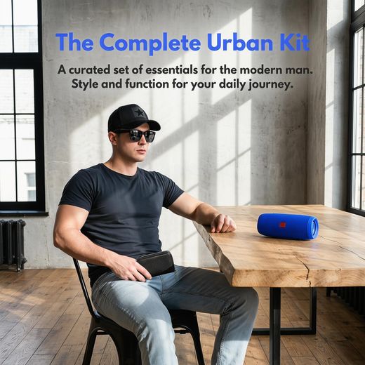 Fashion Men's 4-in-1 Essentials Set - Star Mesh Baseball Cap, Zippered Card Holder Wallet, Black Frame Mirror Sunglasses, 6-Pair No-Show Socks - image 3