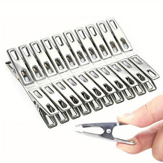 Generic 20 Pieces Heavy-Duty Stainless Steel Clothes Pins Windproof Laundry Drying Clips Multifunctional Clamps