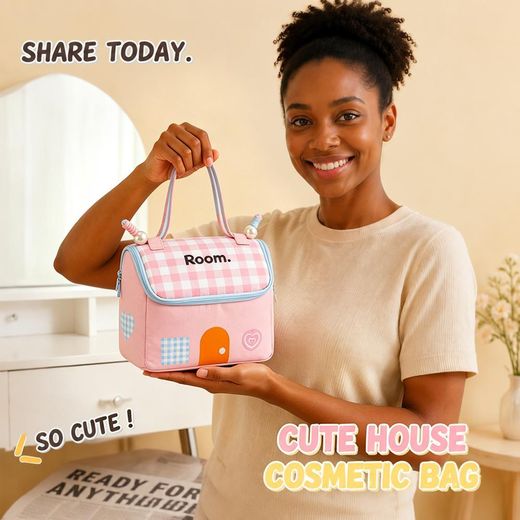STY Women's House Shaped Cosmetic Cases Makeup Bag Storage Bag Toiletry Bag Wash bag - image 2