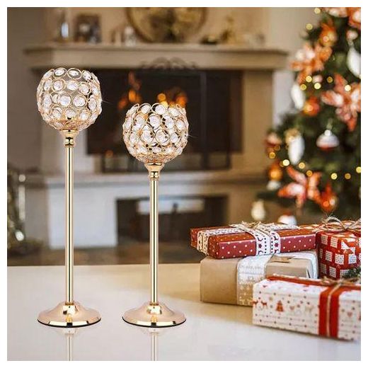 Generic Elegant Gold and Crystal Candle Holders - Multicolor