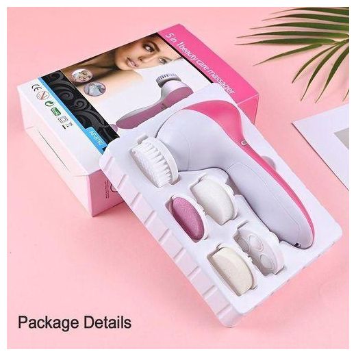 Generic 5 in 1 Spinning Facial Cleansing Brush - Pink and white