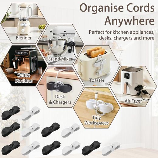Generic Upgraded Cord Organizer, 2PCS Cable Organizer for Kitchen Appliances Self Adhesive Cable Cord Winder Mount-Stick On Cord Organizers Cord Winder for Appliances Cable for Blender Mixer Toaster Air Fryer Adhesive Cable Winder, TPR Material - image 3