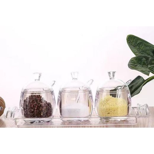 Generic 3pcs Acrylic condiment Jar on Matching Tray. - image 2