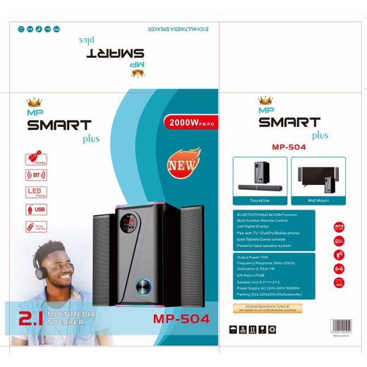 Smartplus  MP-504, MP Smart 3.1 Channel Multimedia Speaker System Wireless Sound Bar With Bluetooth, USB ports, SD card slots, and AUX inputs, LED displays, Karaoke, Remote control Wired Subwoofer Home Theatre - image 2