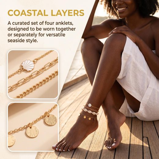 Fashion Women's Shell Shape Ankle Chain Accessories - 4 Piece - Gold - image 3