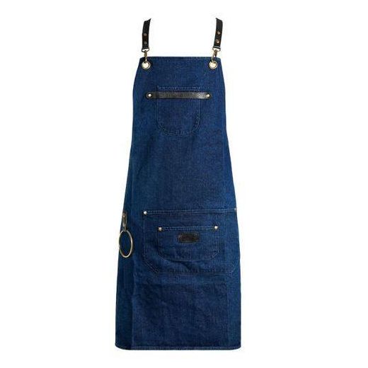 Generic Denim Work Apron Adjustable Chef Apron with Cross-back with Durable Twill and Leather Reinforcement Multi-pocket for Women Men Painter Craftsmen Crafting Working Uniform Chef, Bartender, Shop, Server