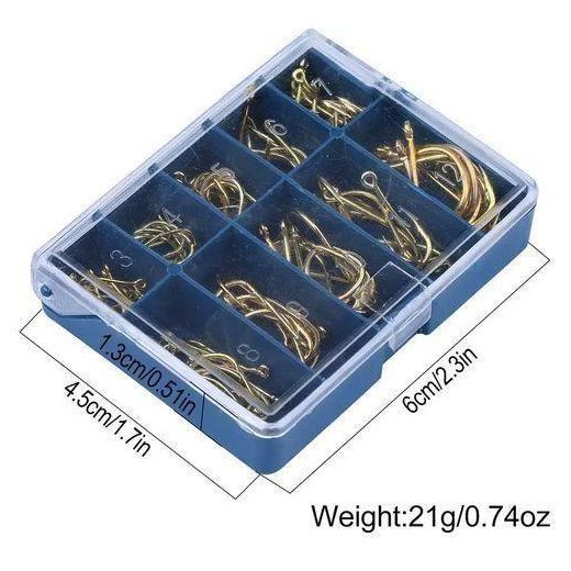 Generic 100PCS Ten-Grid Box High Carbon Steel Single Circle Barb Fishing Hook - Gold