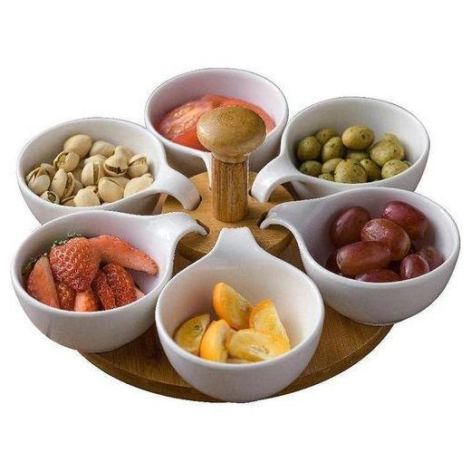 Generic Modern Ceramic Appetizer Server with Rotating Wooden Base