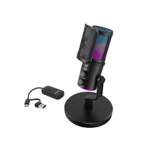 Generic NeePho NP-M02 Wireless/USB Microphone For Games, Desk Capacitor with Anti-Noise Filter, Active Noise Cancellation Technology, Dynamic RGB Lighting and Volume Control Handle - Instantly Connect and play for PC, mobile, live streaming, podcast and discord