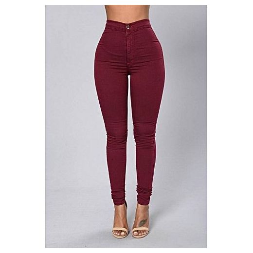 Generic Ladies' High Waist Jeans - Maroon