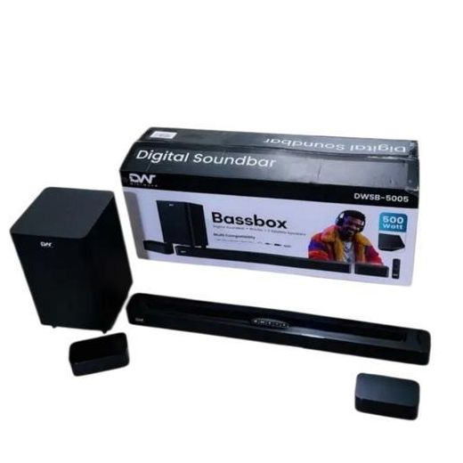 Digiwave DWSB5005 5.1 Channel Wireless Big Sound Bar With Bluetooth 500W with Wired Subwoofer & 2 Satellite Speakers, Remote 3 EQ Presets with Deep Bass Bluetooth Optical/USB Input Wide Compatibility Sound Home Theatre