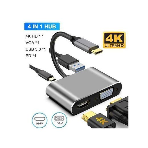 Type-C to HDMI 4-in-1 USB-C 4K Docking Converter Grey