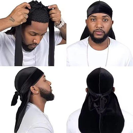 Fashion Spring Velvet Breathable Bandana Hats Durag For Men Women - Black - image 2