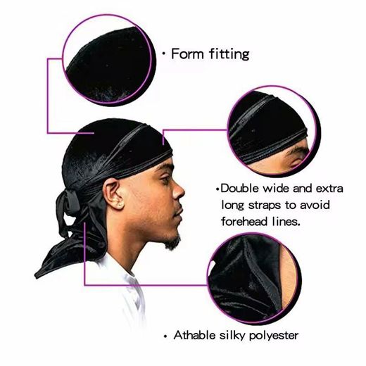 Fashion Spring Velvet Breathable Bandana Hats Durag For Men Women - Black - image 3