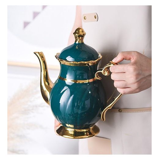 Generic 8 Piece OfvNordic Gold-plated Ceramic Tea Set Porcelain Ceramic Coffee Sets Cups Service for 6 People Cuppucino Mugs with Tray, Tea Pot Gift Set- Multicolor - image 2
