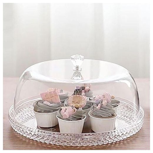 Generic 13-Inch Acrylic Cake Plate with Dome, Plastic Cake Stand with Cover, Dessert Serving Platter with Lid for Display, Party, Entertaining, Diamond Shaped Handle Cake Holder for Kitchen Wedding Birthday - image 3