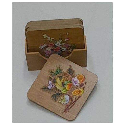 Generic 6-Piece Decorative Wooden Coaster Set with Matching Holder - image 2